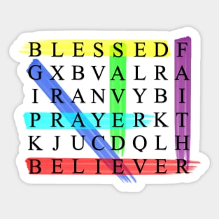 Blessed, Saved, Believer - Colorful Crossword Puzzle Sticker